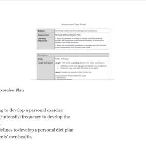 NUTR1023 Health and Fitness through Diet and Exercise