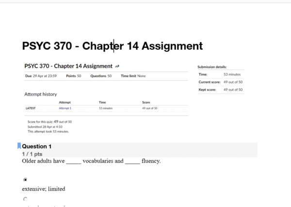 PSYC 370 - Chapter 14 Assignment