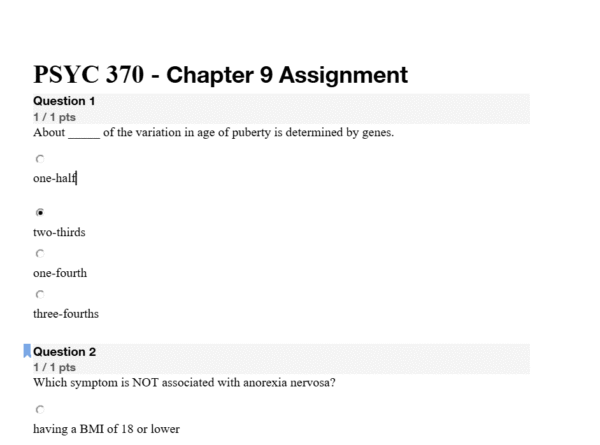 PSYC 370 - Chapter 9 Assignment