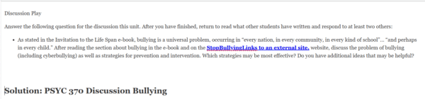 PSYC 370 Discussion Bullying