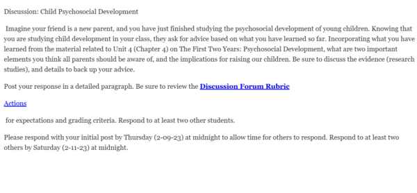 PSYC 370 Discussion Child Psychosocial Development