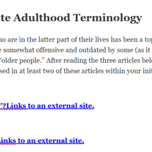 PSYC 370 Discussion Late Adulthood Terminology