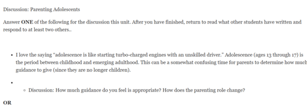 PSYC 370 Discussion Parenting Adolescents